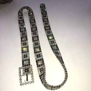 Dazzling black and silver Rhinestone Belt with Buckle 34” long. Get your bling!
